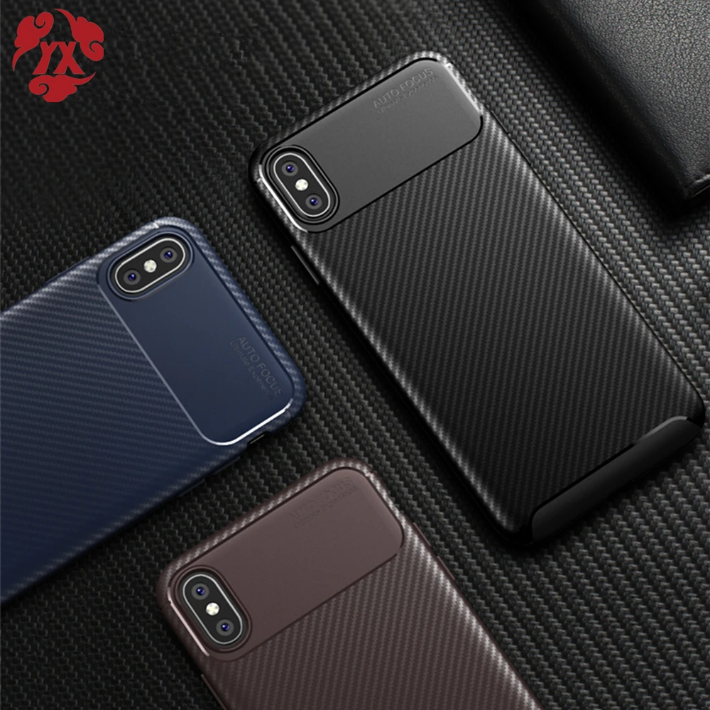cheap YX For iPhone 6 7 8 X XS MAX XR Luxury Carbon Fiber Soft TPU For iPhone X 6s 7 8 Plus Phone Case Shockproof Back Cover Bags