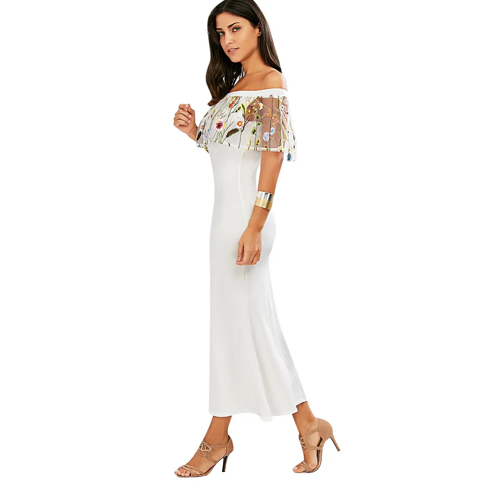 Charmma sexy summer maxi dress женщины с плеча цветочные вышивка mermaid 2017 белый оборками длинные