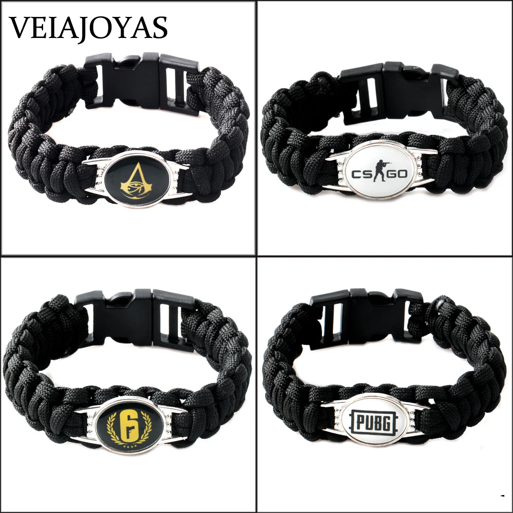 

Men's Bracelets Punk Handmade Rope Weave Black Multilayer CSGO Game PUBG Rainbow Six Alloy Jewelry Vintage Bracelets & Bangles