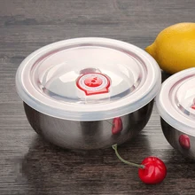 New 304 Thick Stainess Steel Double Wall Korean Style Bowl Noodle Salad Bowl Smooth Rolled Edge Bowl With Cover To Family