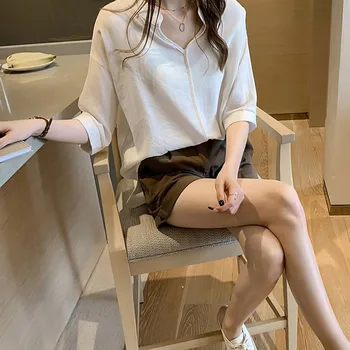 

Women Blouse Short Sleeve Beach Shirts V Neck Summer Casual Loose Tops Fashion Chiffon Blouse Pure Basic Soft Tops Summer