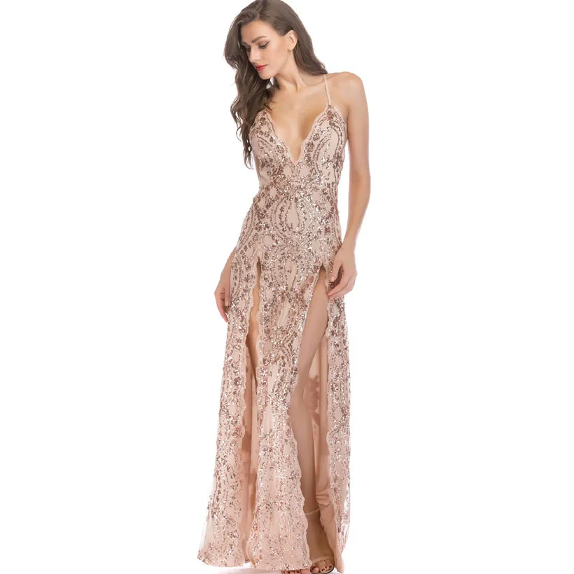 HAMBELELA New Arrival High Quality 2019 Summer Women's Dress Spaghetti Strap Vintage Sequined Floor-Length Bandage Dress Vestido (14)