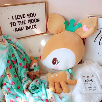

candice guo! cute plush toy cartoon crown bowknot deer lovely heart Sika deer soft stuffed doll blanket birthday Christmas gift