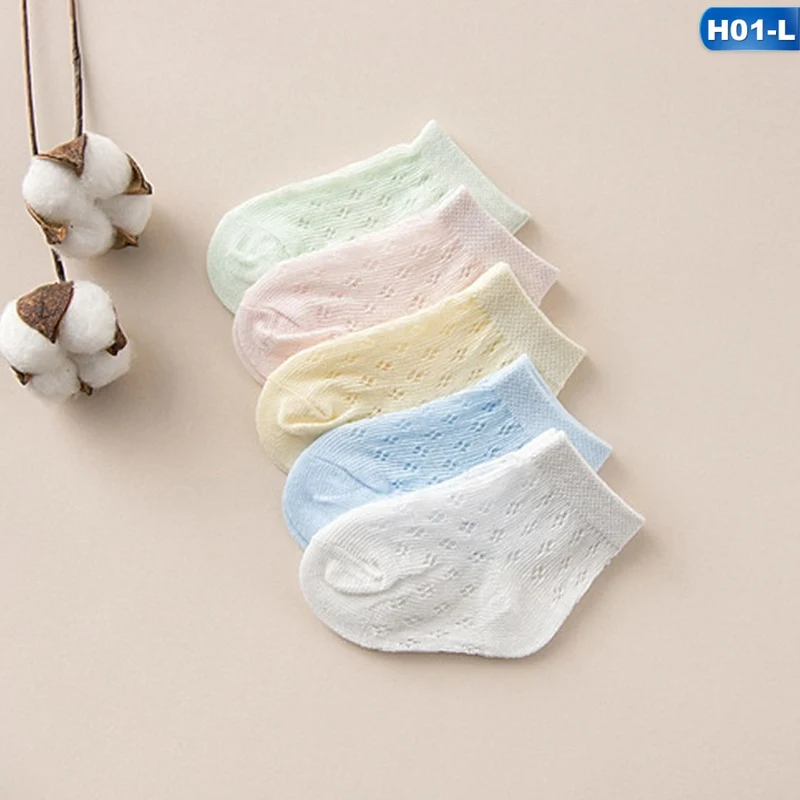 5 пар хлопковых носков для маленьких девочек Детские сетчатые ультратонкие дышащие летние дешевые носки для новорожденных - Цвет: H01