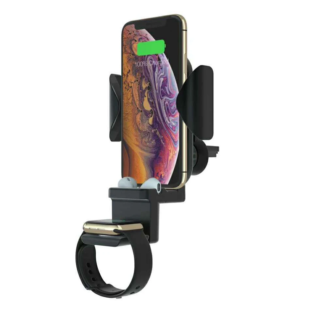 

3 In 1 Car Wireless Charger For iPhone Airpods Apple Watch 4 3 2 1 Fast Qi Car Wireless Air Vent Mount Holder For Samsung Huawei