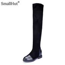 Thigh High Boots Women Autmn Winter Elegant Platform Height Increasing Shoes D076 Ladies Black Plush Round Toe Over Knee Boots hot selling black leather height increasing woman boots round toe knee high boots 2017 winter gold chains wedge boots