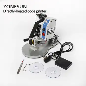 ZONESUN Manual Hot Stamping Expiry Date Coding Printer Thermal Ribbon Printing Machine Aluminium Foil Plastic Bags Code Machine