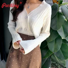 Peritiny короткий кардиган женский с v-образным вырезом вязаный свитер пальто с длинным рукавом Топы однобортные с тремя пуговицами повседневные кардиганы