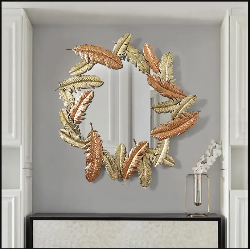 

American Wrought Iron Decorative Mirror Wall Hanging Crafts Restaurant Cafe Wall Mural Ornaments Background Wall Sticker Decor