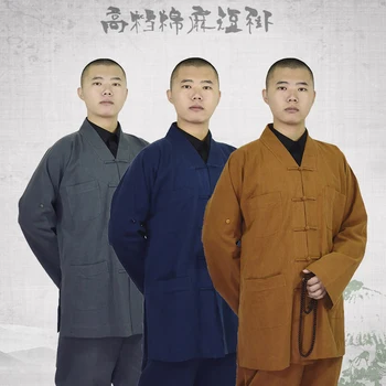 

2019 unisex cotton meditation cloak robe zen warm buddhist monk suits nun lay clothing martial artsgown mantle cape
