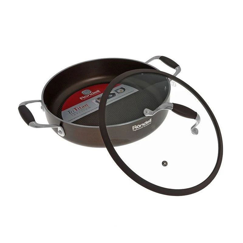 Сотейник с крышкой Rondell Mocco 26 cm RDA-282 (Диаметр 26 см, штампованный алюминий, антипригарное покрытие, толщина стенок и дна 3,5 мм, подходит для всех плит, подходит для посудомойки)