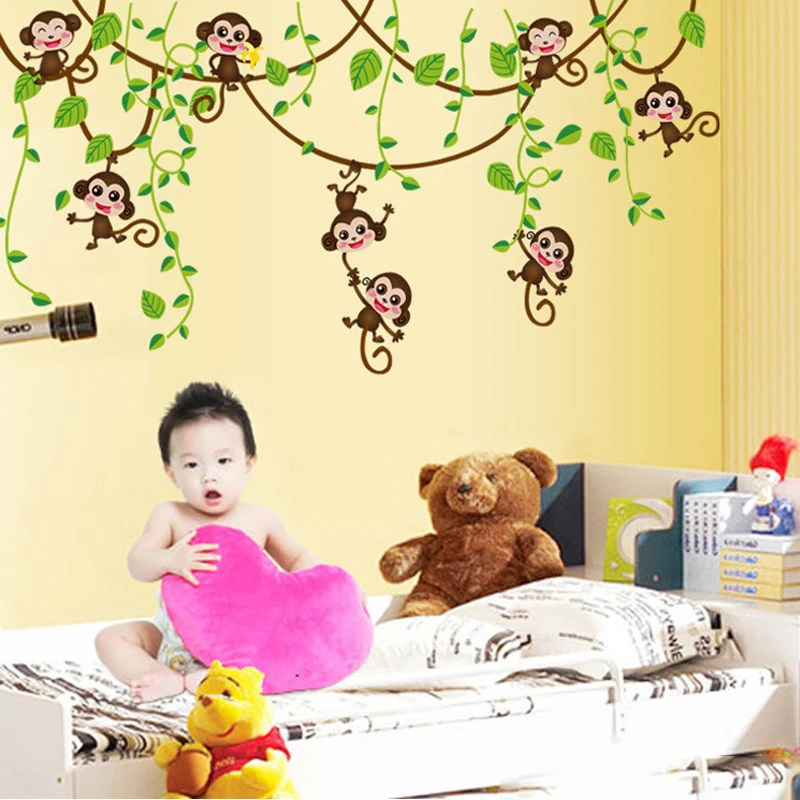 Monkeys Vinyl Tree Wall Stickers Kids Rooms Decor Children Wall Decals