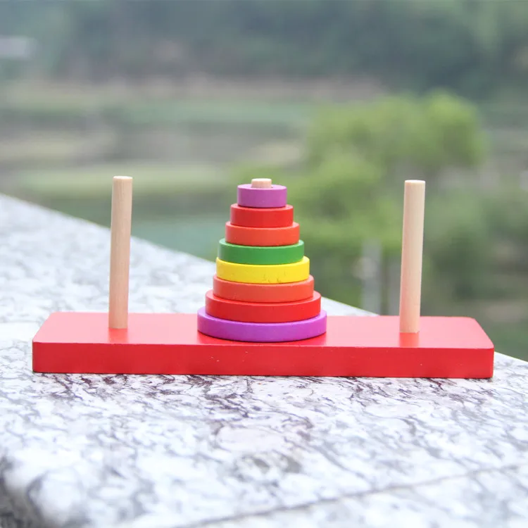 

Rainbow Tower Building Blocks Wooden Tower Toys For Children Hanoi Circular Ring Tower Baby Toys Educational Gift