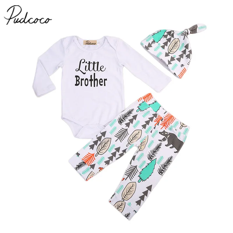 

Cute Newborn Infant Baby Boys Girls Romper Tops+Pants+Hat 3PCS Outfits Set Clothes