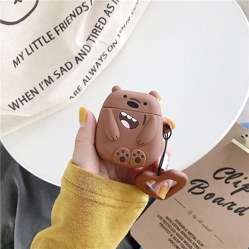 Cartoon funny bears headset pouch for airpods case wireless bluetooth headphone earphone charging box bare silicone airpod skin