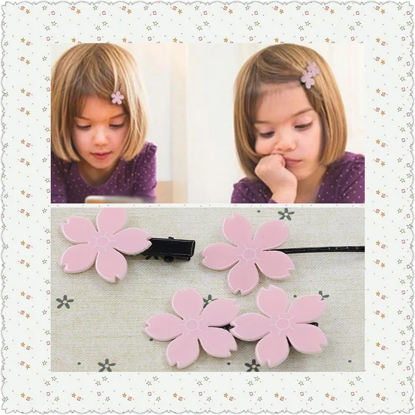 

2016 New Flower Hair Clips Children Hair Accessoried Romantic Pink Sakura Resin Barrette Elastic Hair Bands Lovely Girls Hairpin