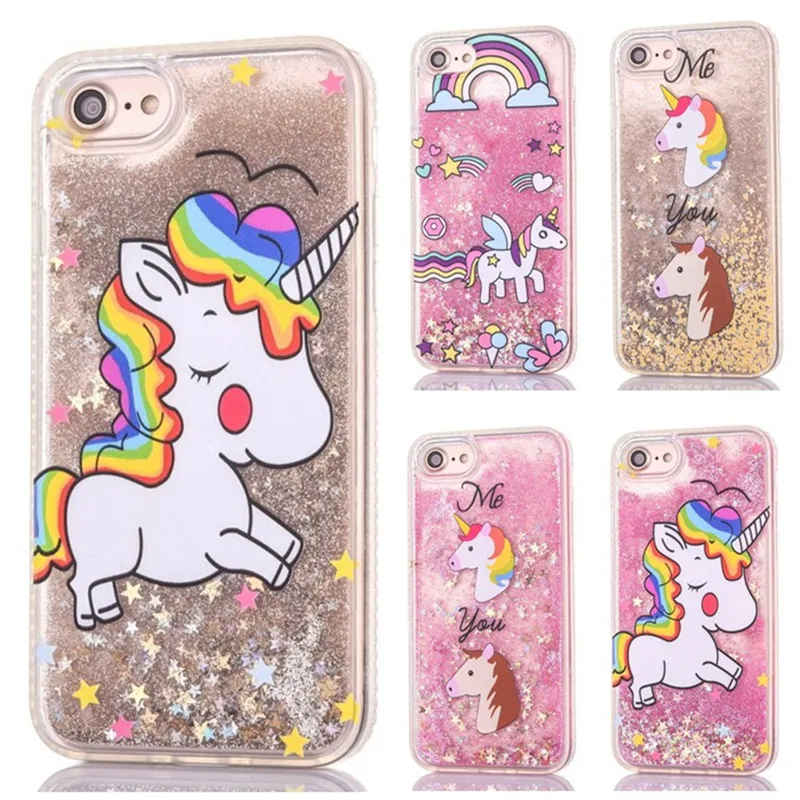 Cute Unicorn Liquid Case for iPhone 6 6s 7 8 Plus Glitter Back Cover