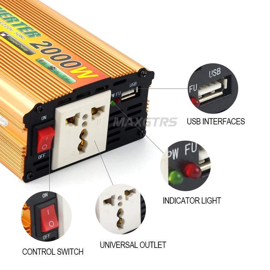 Автомобильный 2000 Вт автомобильный преобразователь мощности DC 12 В в AC 220 В USB адаптер портативный трансформатор напряжения автомобильные зарядные устройства