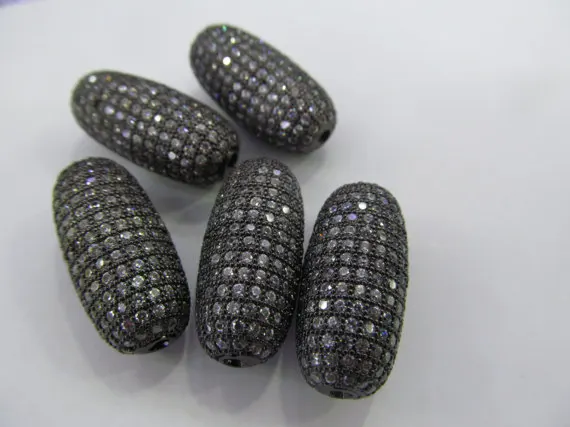

6pcs 25x11mm Handmade Micro Pave Diamond Pendant gunmetal Jewelry Drum Barrel Rice Jewelry beads