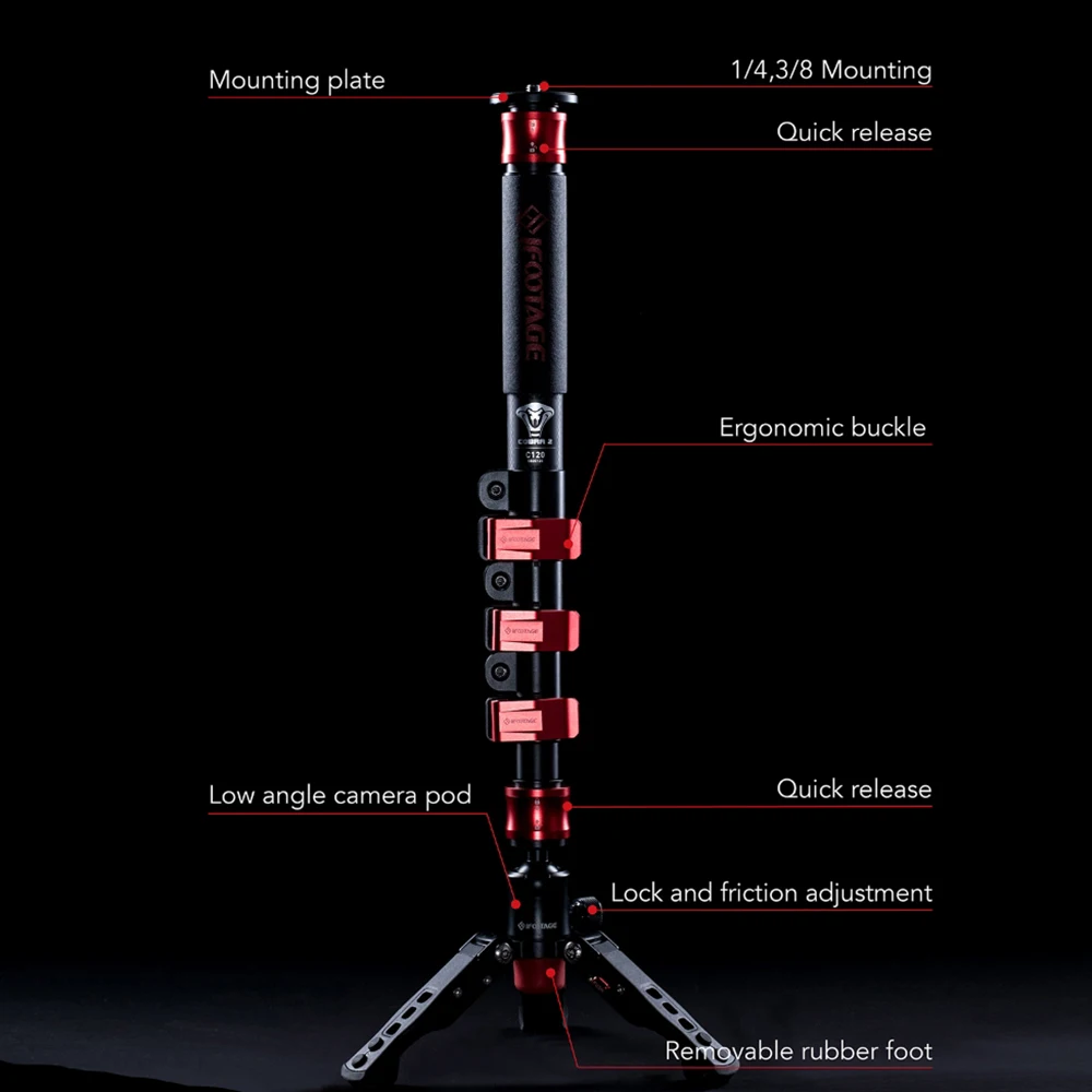  iFootage COBRA 2 Lightweight camera Monopod 120CM Carbon Fiber Portable DSLR Video Monopod / Adjust