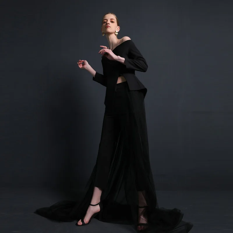 Skyesky High quality women suits pants suit Irregular white fashion jacket 2 pieces wedding suit with veil