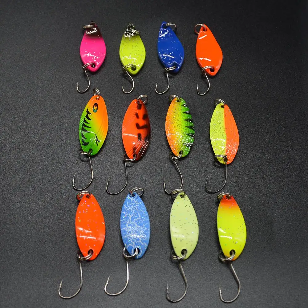 WLDSLURE 12pcs mixed 3g/4.5g/5g fishing box metal bait spoon lure set trout lure fishing tackle