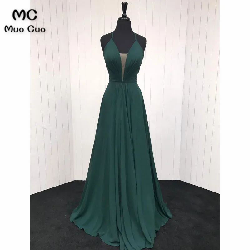 

In Stock Long 2018 Teal Wedding Party Dress Deep V-Neck Spaghetti Straps Chiffon Pleat Prom Bridesmaid Dresses for women