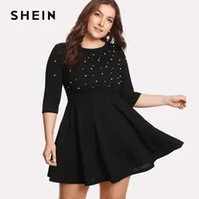 SHEIN Плюс РазмерОблегающее Платье-Клёш С Бусинами Женское Весеннее Элегантное Платье С Высокой Талией