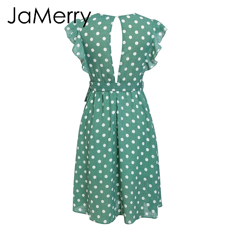 JaMerry Boho, летнее платье миди в горошек, женское богемное платье с оборками и поясом, элегантное весеннее пляжное женское платье
