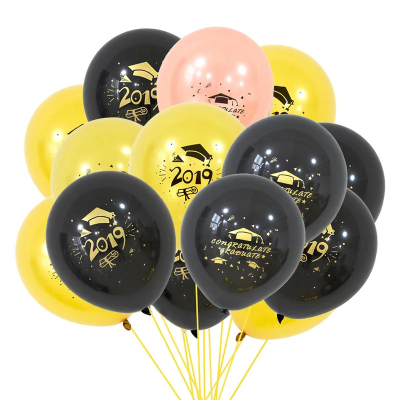 

10pcs 2019 Congratulate Graduate Latex Balloons Letter Printed Gold Black Air Balls Graduation Season Party Decoration Globos
