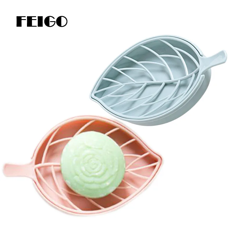 

FEIGO 1PCS Creative Leaf Shape Double Soap Holder Antiskid Soapbox Shower Room Soapboxs Drain Frame Bathroom Accessories F84