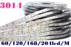 Новый SMD 3014 Светодиодные ленты, супер яркий 60/120/168/204led/M водонепроницаемый и не водонепроницаемый свет ленты DC 12 В белого цвета, 5 м/лот