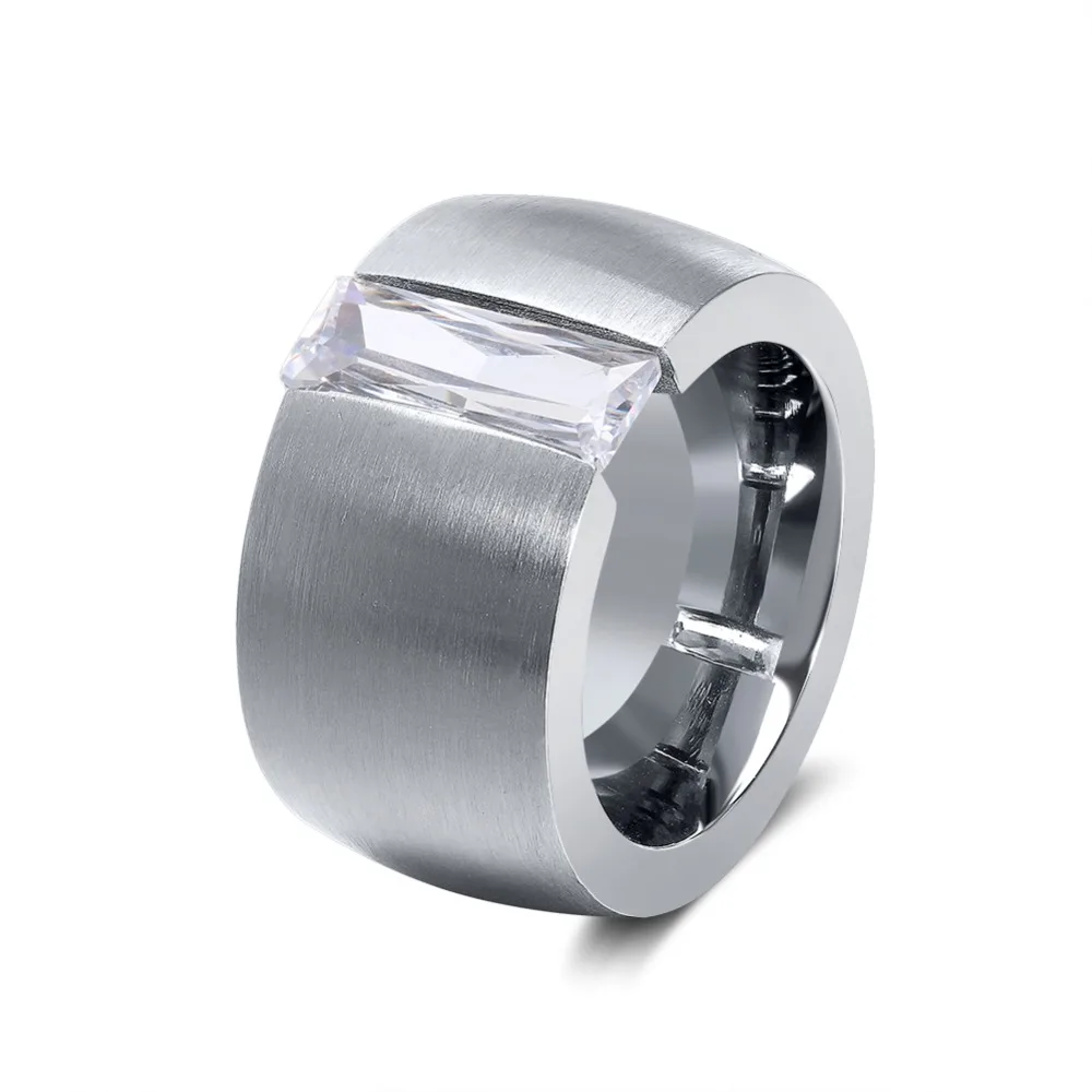 

Rinntin Female Stainless Steel Silver-color Wedding Band Ring for Women Men Jewelry 15mm Engagement Rings Christmas Gift DGTR53