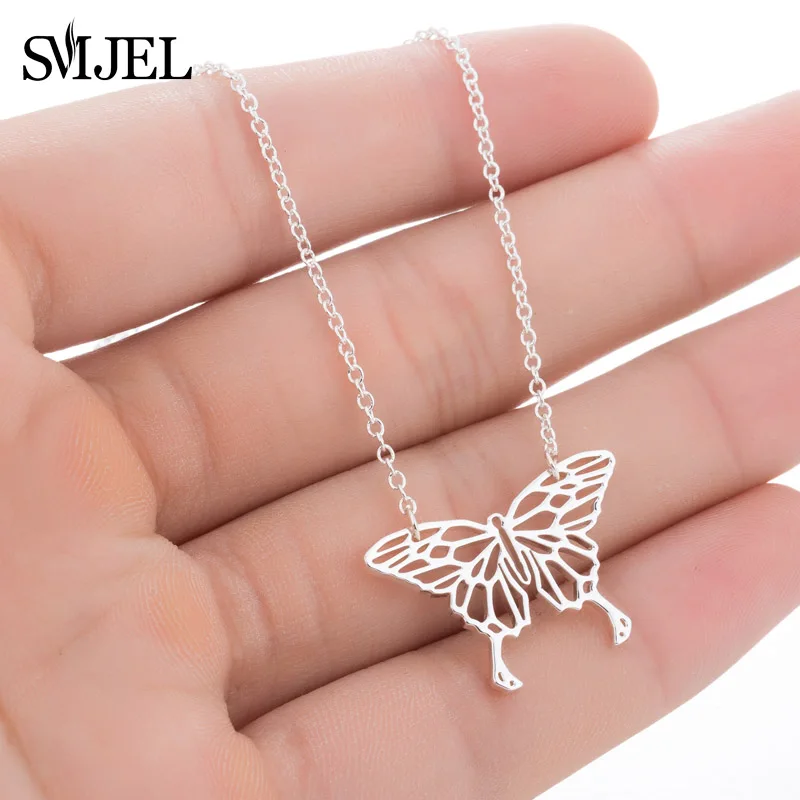 

SMJEL Minimalist Geometric Butterfly Necklaces for Women Origami Lovely Animal Insect Jewelry Choker Collier ras du cou