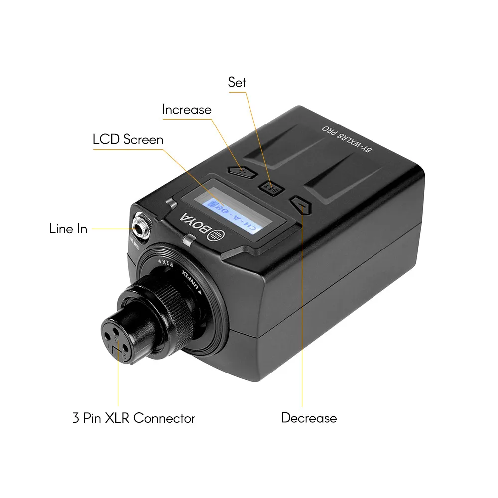 BOYA аксессуары для микрофона 48-канальный Plug-On передатчик ЖК-дисплей Дисплей XLR подключение Совместимость с BOYA BY-WM8/BY-WM6 приемник