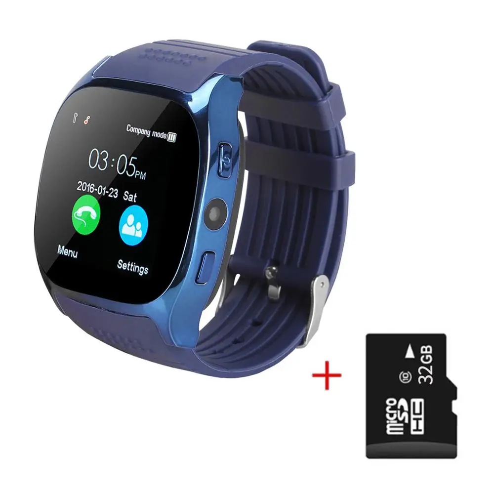 Cawono T8 Bluetooth Смарт часы Поддержка SIM TF карта с камерой спортивные наручные часы музыкальный плеер для Apple Android VS M26 DZ09 A1 - Цвет: Blue 32G TF Card
