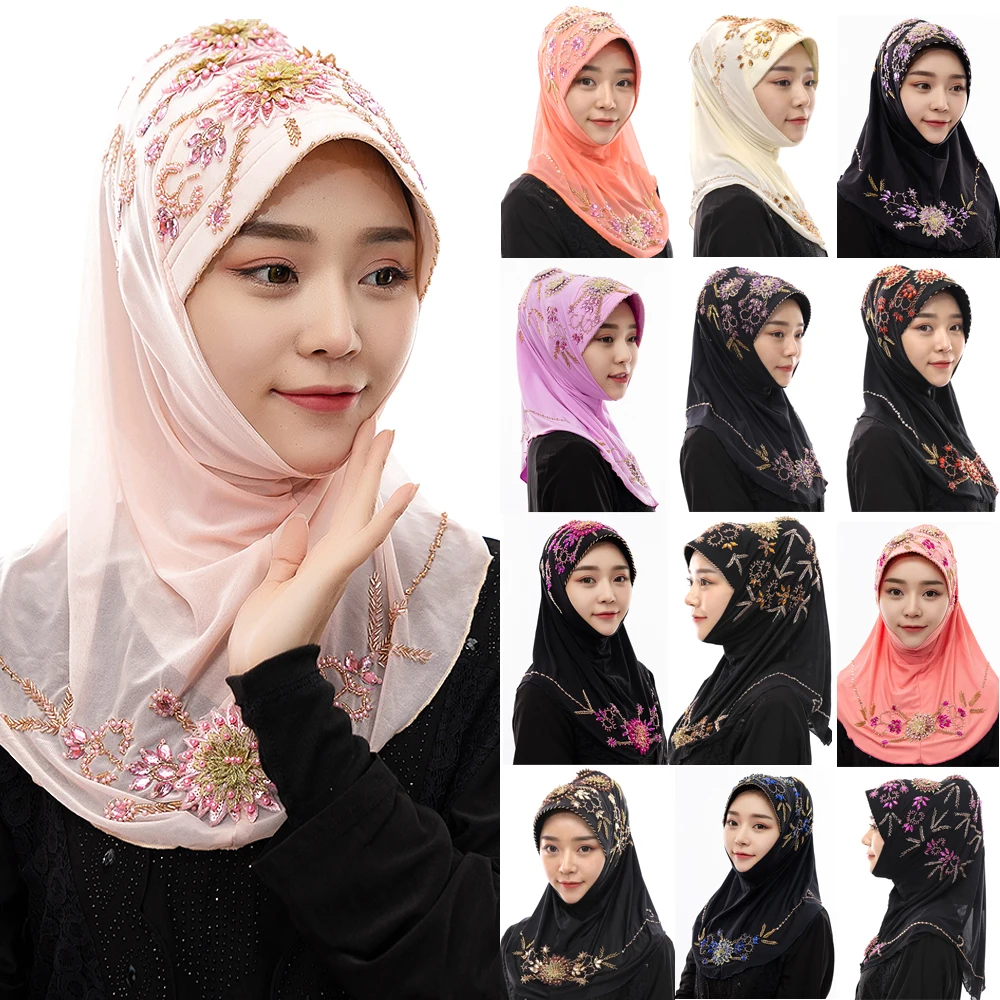 Новинка abaya Дубай головной убор хиджаб мусульманские шапочки под хиджаб из бисера тюрбан малазийские турецкие шарфы мгновенные хиджабы исламские продукты шапки