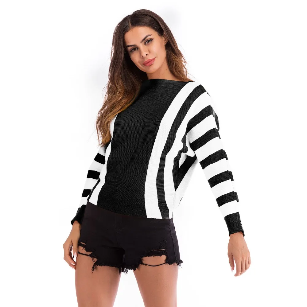 Autumn 2019 New O Neck Long Sleeve Women Knitted Shirt Black White Striped T Shirt Casual Streetwear Women Tee Shirt Loose Tops 4174279 Autumn 2019 New O Neck Long Sleeve Women Knitted Shirt Black White Striped T Shirt Casual Streetwear Women Tee Shirt Loose Tops 4174279