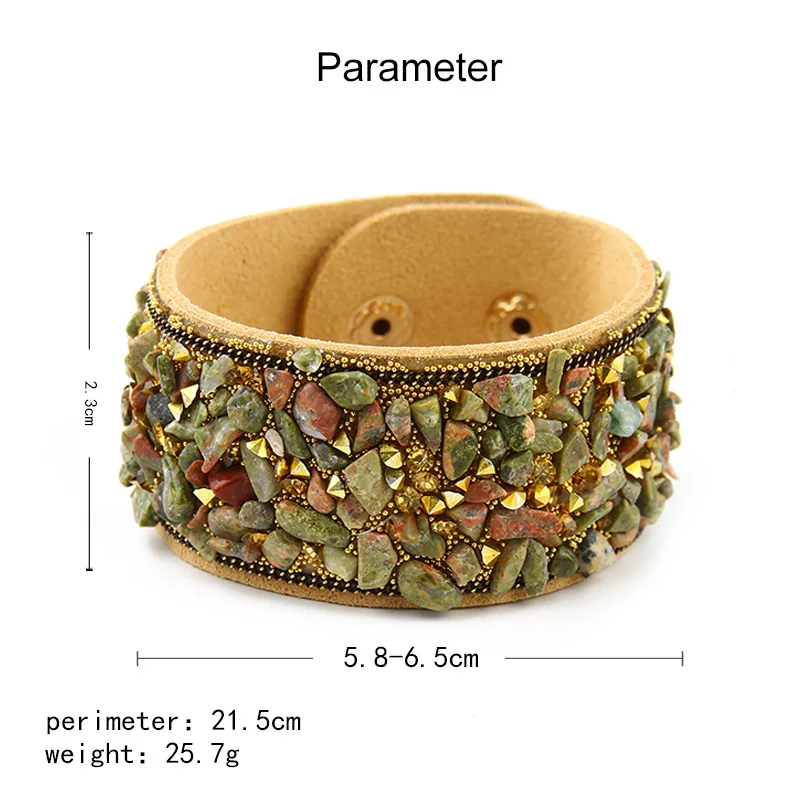 Women Wrap Bracelet With Stones Vintage Shake Leather Bracelets Bangle With Buttons Female Jewelry