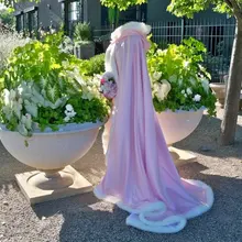 Свадебная накидка Золушки бледно-розовый свадебный плащ с капюшоном, двусторонняя меховая накидка, шаль