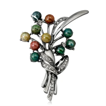 

Elegant Flower Brooch Tree Pins India Agate Tiger Eye Brooches for Women Natural Stone Material Wedding Decorative Dress Jewelry