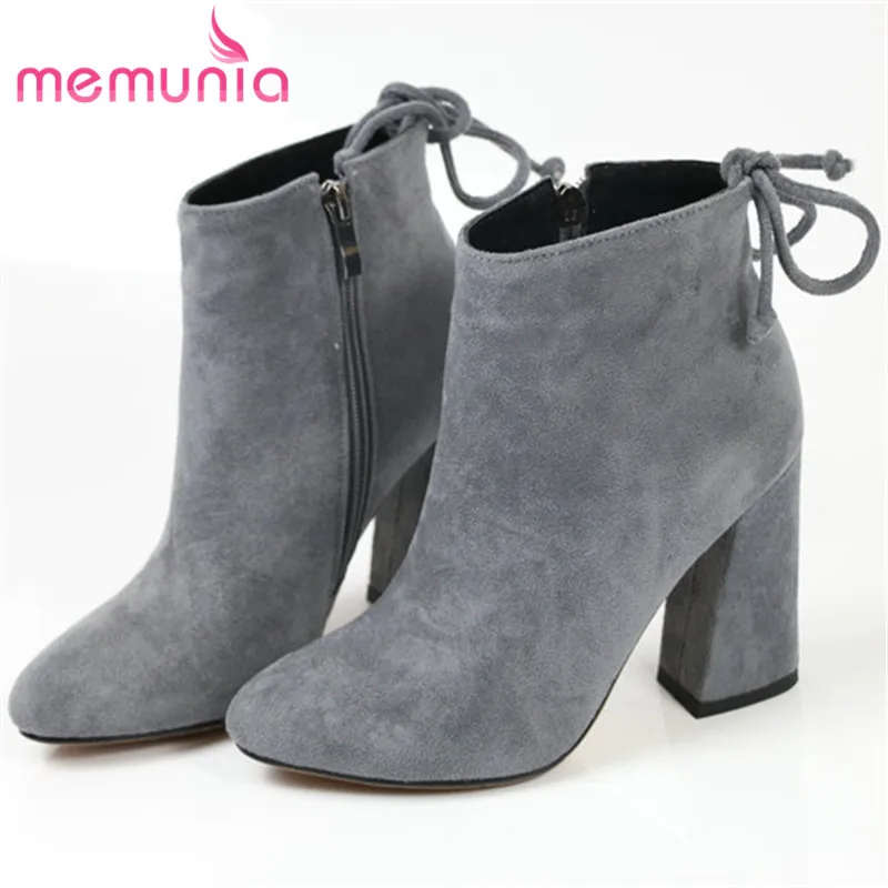 

MEMUNIA Large size 34-43 spuer heels shoes woman in spring autumn ankle boots for women fashion shoes solid zip boots female