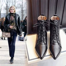Большие размеры 34-48, брендовая Дизайнерская обувь г. Новая весенне-осенняя женская обувь Черные Ботинки на каблуке ботильоны на платформе со шнуровкой на не сужающемся книзу массивном каблуке