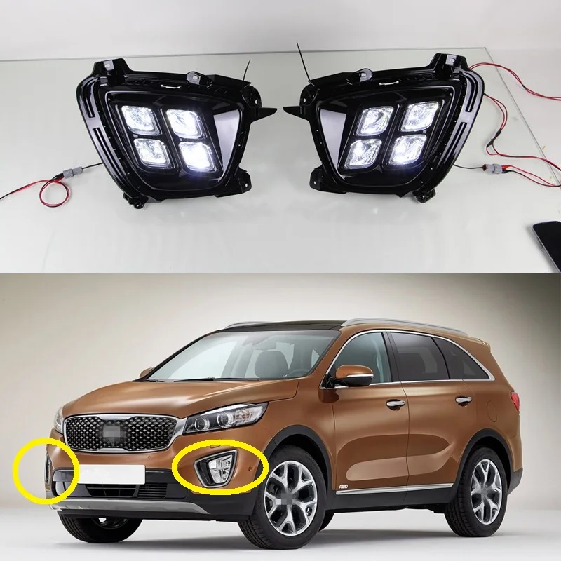 

2Pcs Car Daytime Running Lights LED DRL Daylight 12V DC Driving Fog Lamp car styling For Kia Sorento 2015