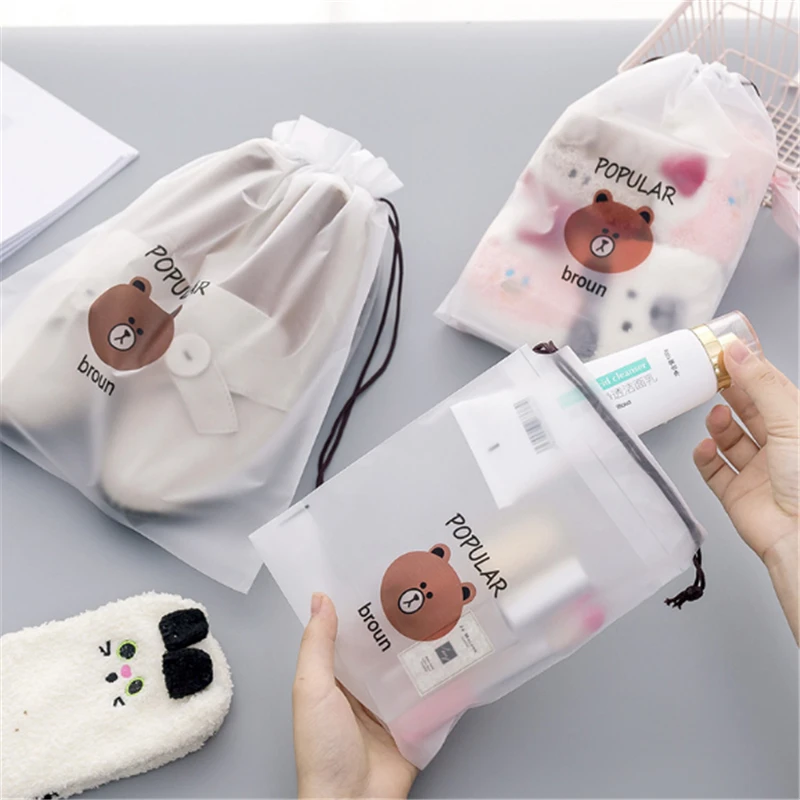 الدب البني حقيبة مستحضرات تجميل شفافة السفر حقيبة مستحضرات تجميل النساء سستة المكياج حمام المنظم كيس التخزين غسل الزينة Beaut عدة