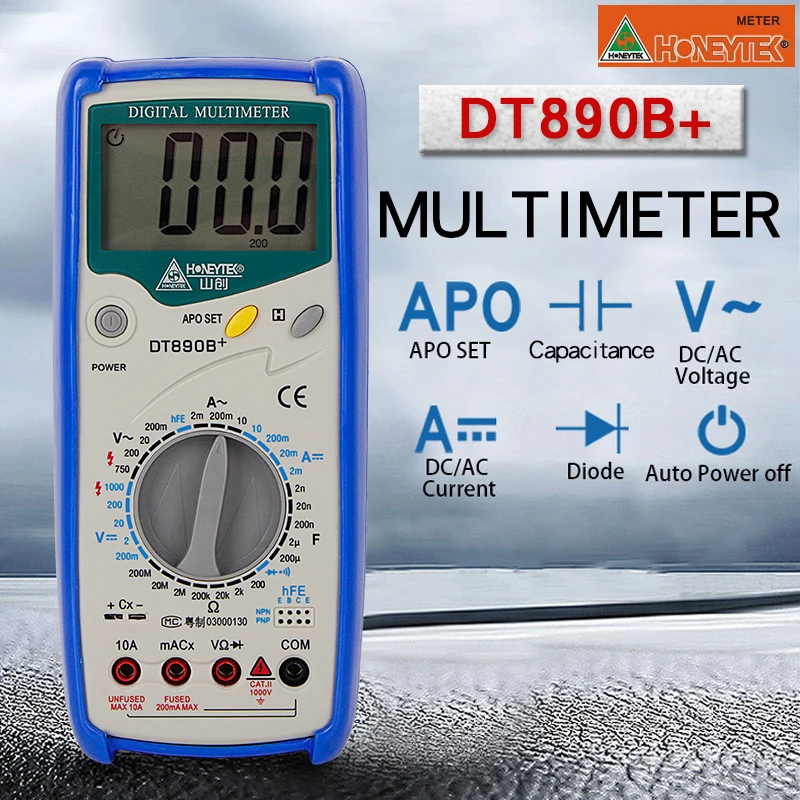 

HONEYTEK DT890B+ Multimeter handheld and battery operated Digital Meter omnipotent table can measure capacitance AC / DC / HOT!