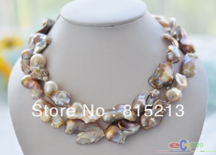 

N749 2row PINK LAVENDER BAROQUE KESHI REBORN PEARL NECKLACE % Discount AAA
