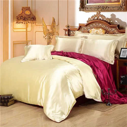 Летний классный комплект постельного белья из имитированного шелка, домашний текстиль, AB боковой Комплект постельного белья, однотонное постельное белье, мягкие постельные принадлежности из шелка, Твин Квин и Кинг - Цвет: beige winered