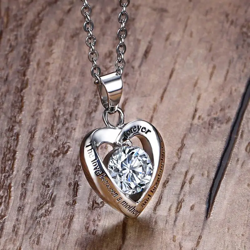 

Mom Gift Necklace 'the Love Between Mother and Her Daughter Is for Ever 'Stainless Steel Pendant Kolye Heart CZ Female Jewelry