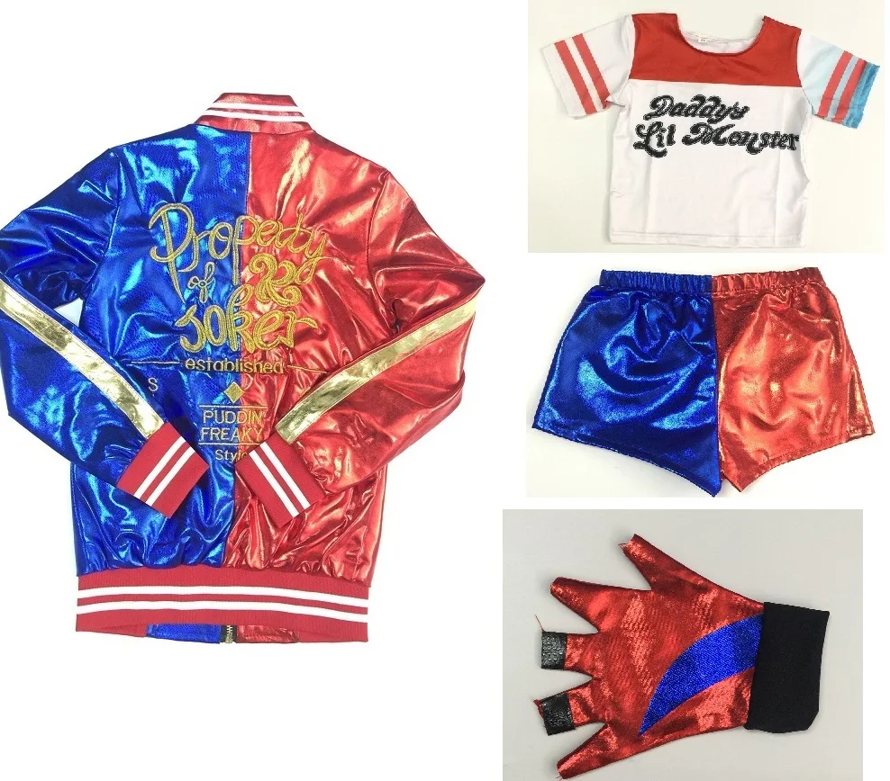 

joker and harley cosplay suicide squad shorts set quinn costume jacket kids accessories wig shirt for girl costumes children
